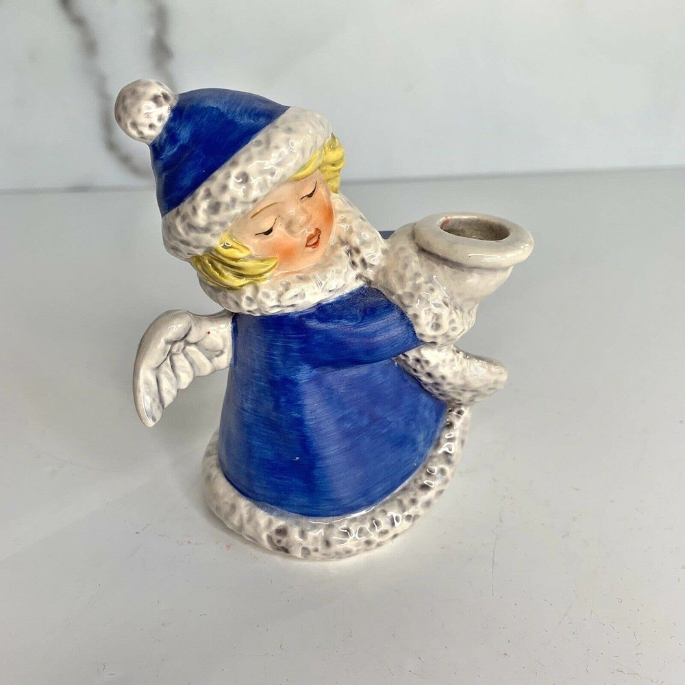 Vintage Blue Goebel Christmas Angel Candle Holder
